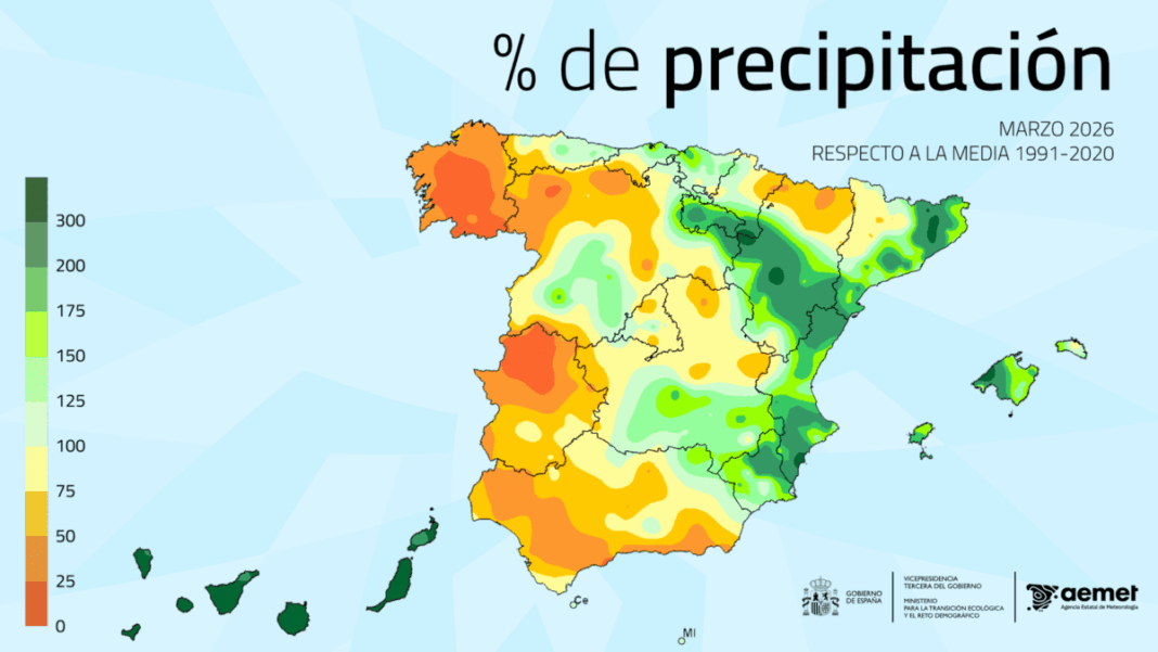 Marzo de 2026 registró temperaturas y precipitaciones dentro de los valores normales, con Canarias como excepción histórica en lluvias